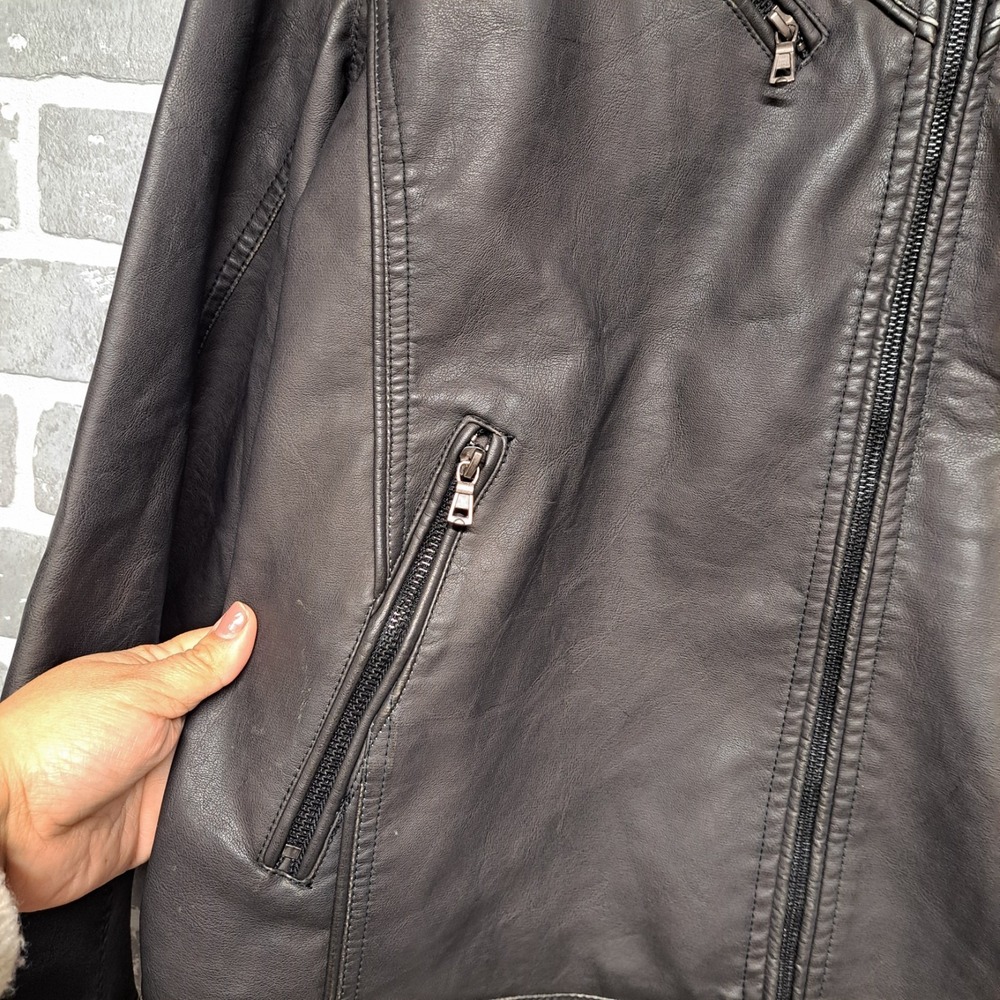 David Outerwear Mens PU Leather Black Full Zip Pockets Jacket Size Large - Picture 4 of 15